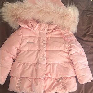 Pink Kids Jacket with Faux Fur Trim